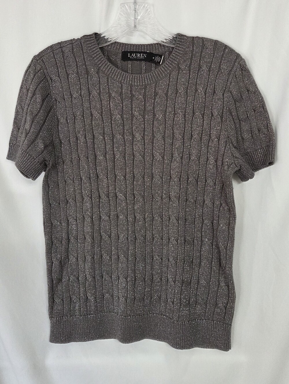 Lauren Ralph Lauren Metallic Gray Cable Crewneck Sweater Size M